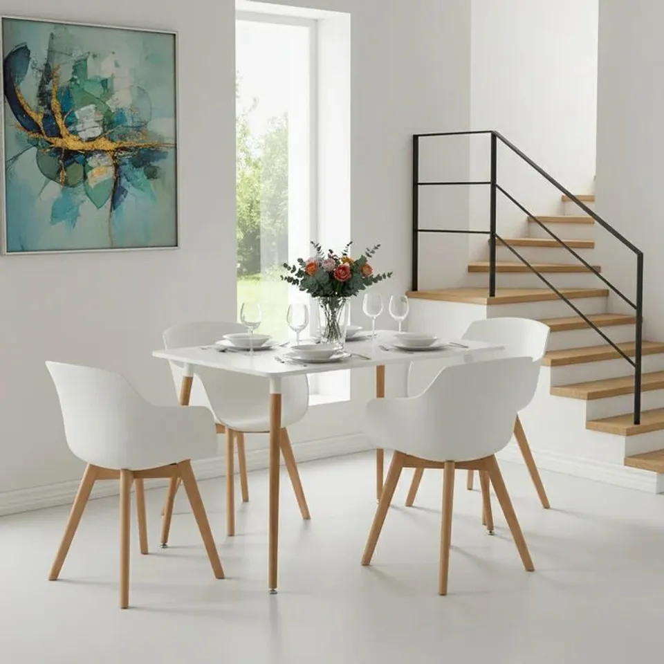 BOXED SET OF 4x PLASTIC DINING CHAIRS WITH PADDED SEATS