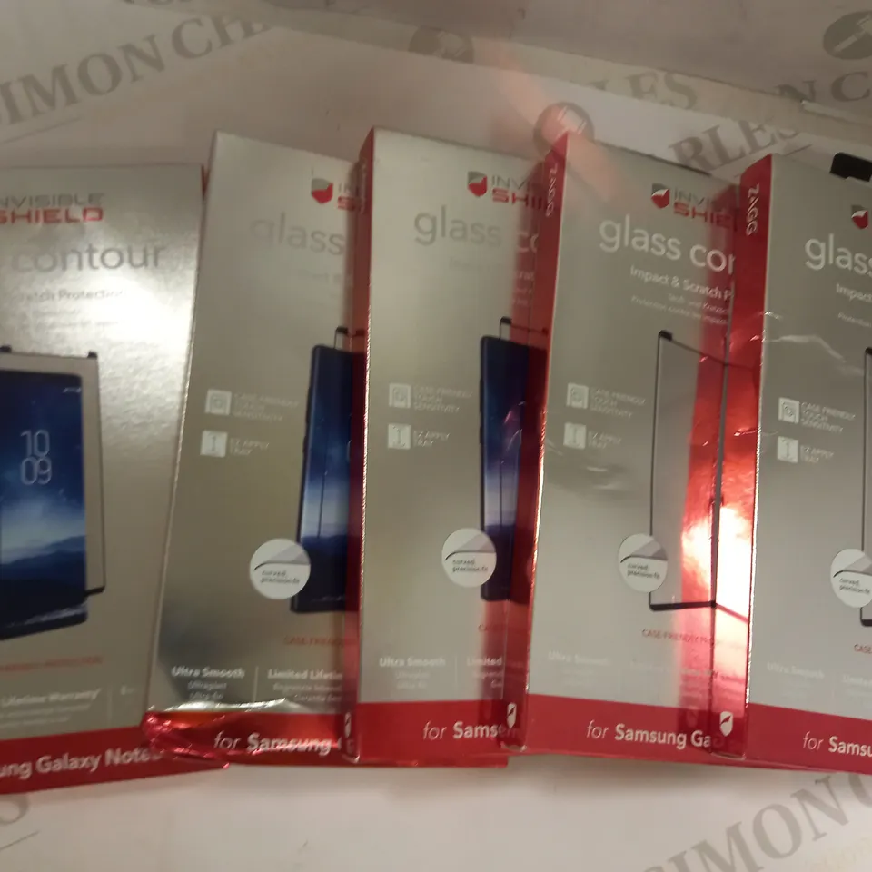 LOT OF APPROXIMATELY 5 ASSORTED INVISIBLE SHIELD GLASS CONTOUR IMPACT & SCRATCH PROTECTION FOR SAMSUNG GALAXY NOTE 8