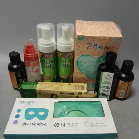 APPROXIMATELY 20 ASSORTED COSMETICS ITEMS TO INCLUDE NEWGO GEL EYE MASK, MANSCAPED CROP PRESERVER, 7TH HEAVEN BUMPER BOX, ETC