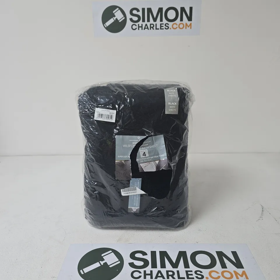 WILSFORD EGYPTIAN COTTON BATH SHEETS – PACK OF 4, BLACK, 75 X 135 CM