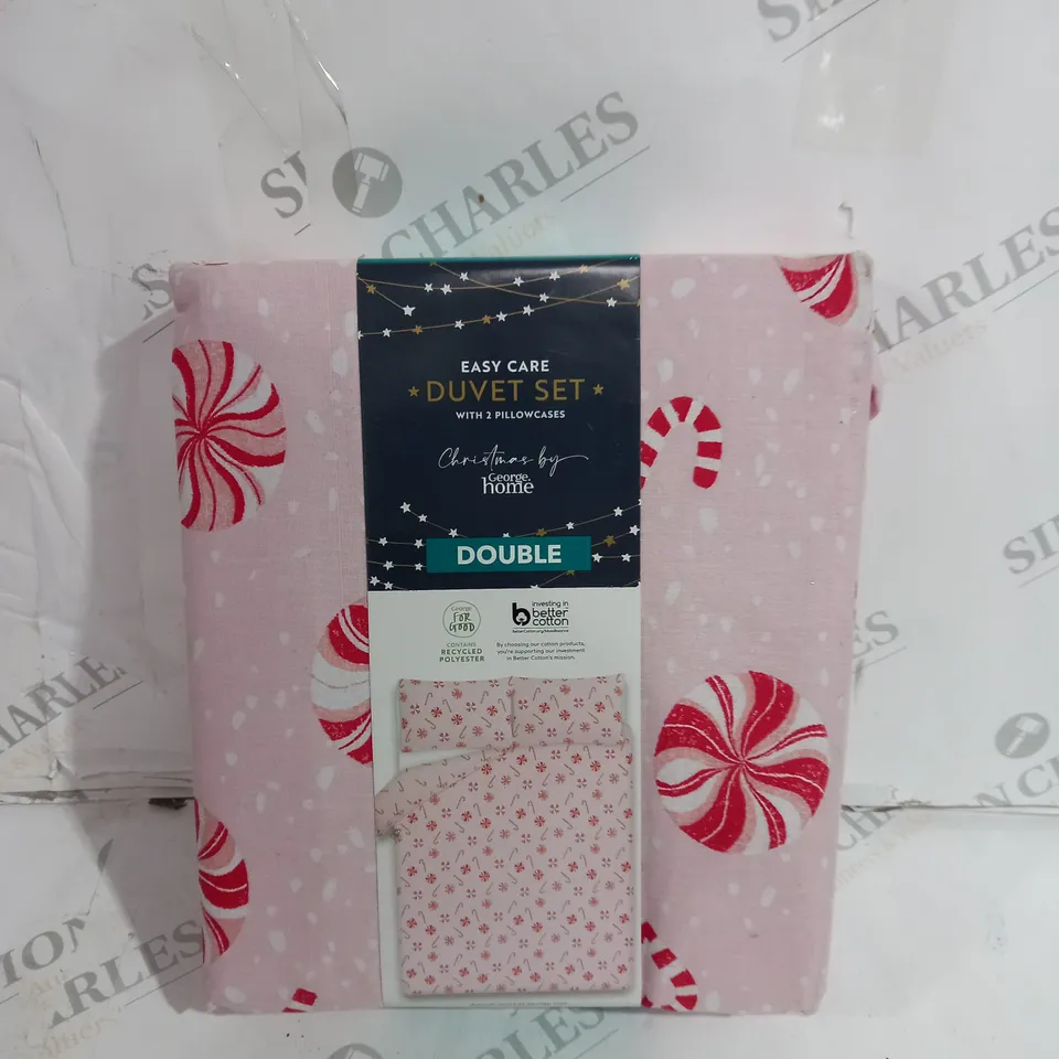 BRAND NEW PINK CANDY CANE EASY CARE DOUBLE 144 THREAD COUNT DUVET SET WITH TWO PILLOWCASES