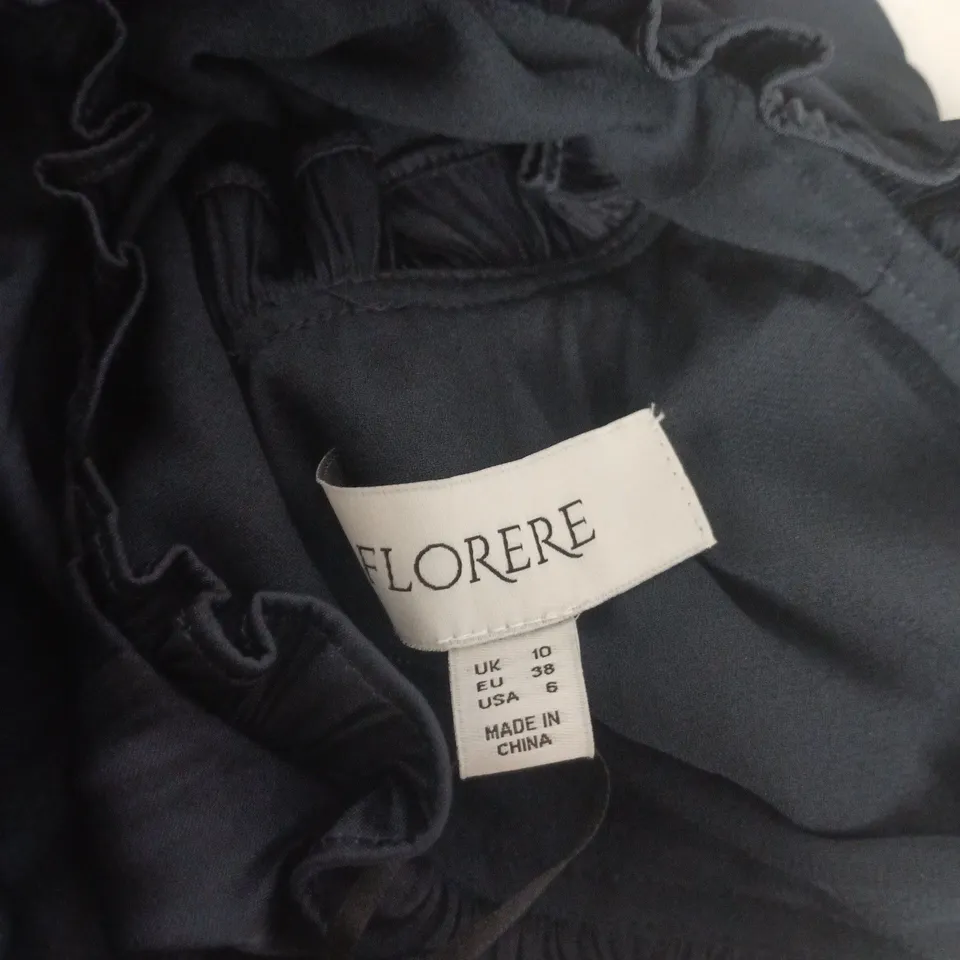 FLORERE TIE NECK MIDI DRESS – BLACK, UK 10 (EU 38, US 6)