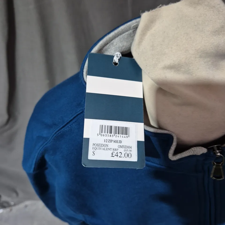 CREW CLOTHING COMPANY MEN'S BLUE FLEECE HALF-ZIP TOP – UK SIZE S