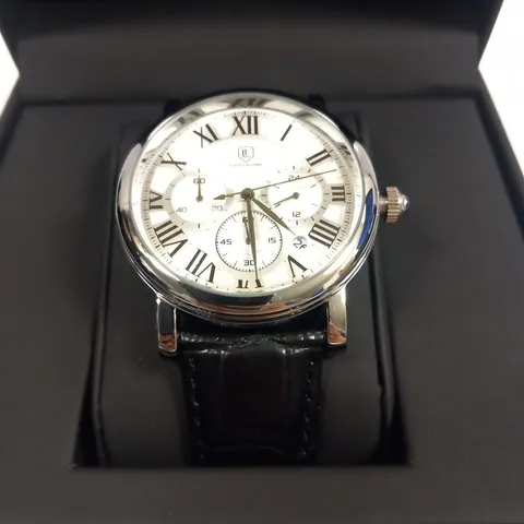 MENS LOUIS LACOMBE CHRONOGRAPH WATCH β MULTI FUNCTION DIAL WITH DATE β ROMAN NUMERAL DIAL β LEATHER STRAP β GIFT BOX β EST Β£420