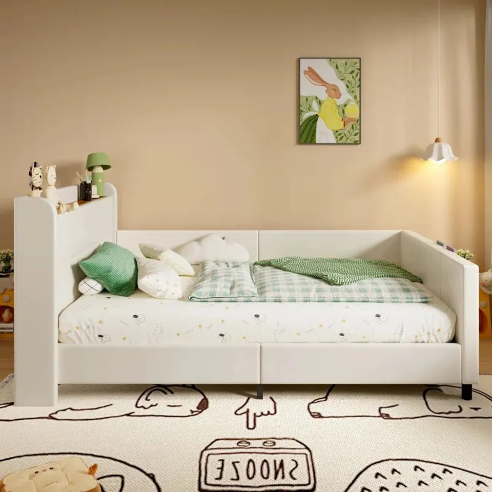 BOXED BED WITH OPENABLE HEADBOARD AND 3 STORAGE POCKETS (2 BOXES)