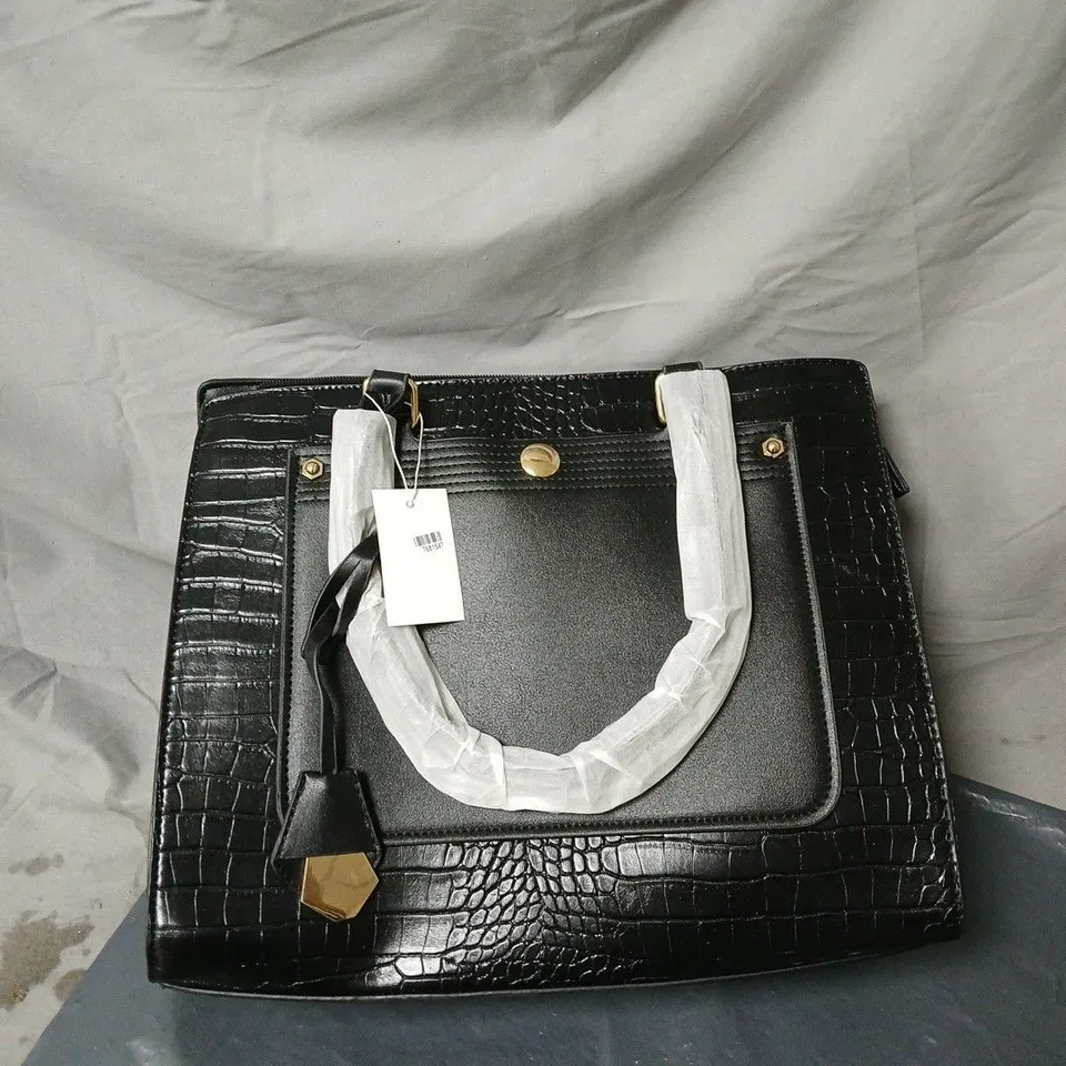 BLACK LEATHER HANDBAG WITH HANDLES