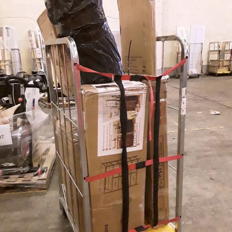 2 CAGES OF ASSORTED PRODUCTS INCLUDING MINI CHRISTMAS TREE, SIT/STAND DESK, MASTER CANOPY COMPACT CANOPY,  OFFICE CHAIR, STEPPER LADDER 3 STEPS