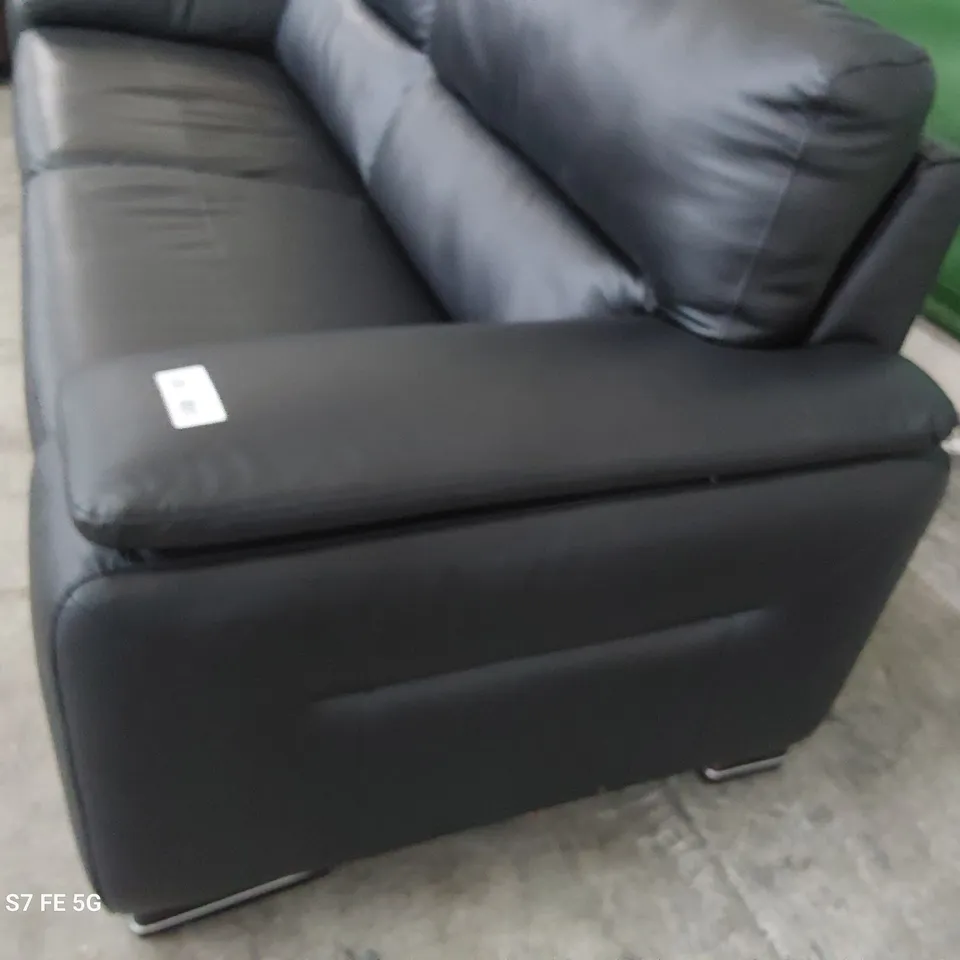 QUALITY ITALIAN DESIGNER GRADO FIXED THREE SEATER SOFA BLACK LEATHER