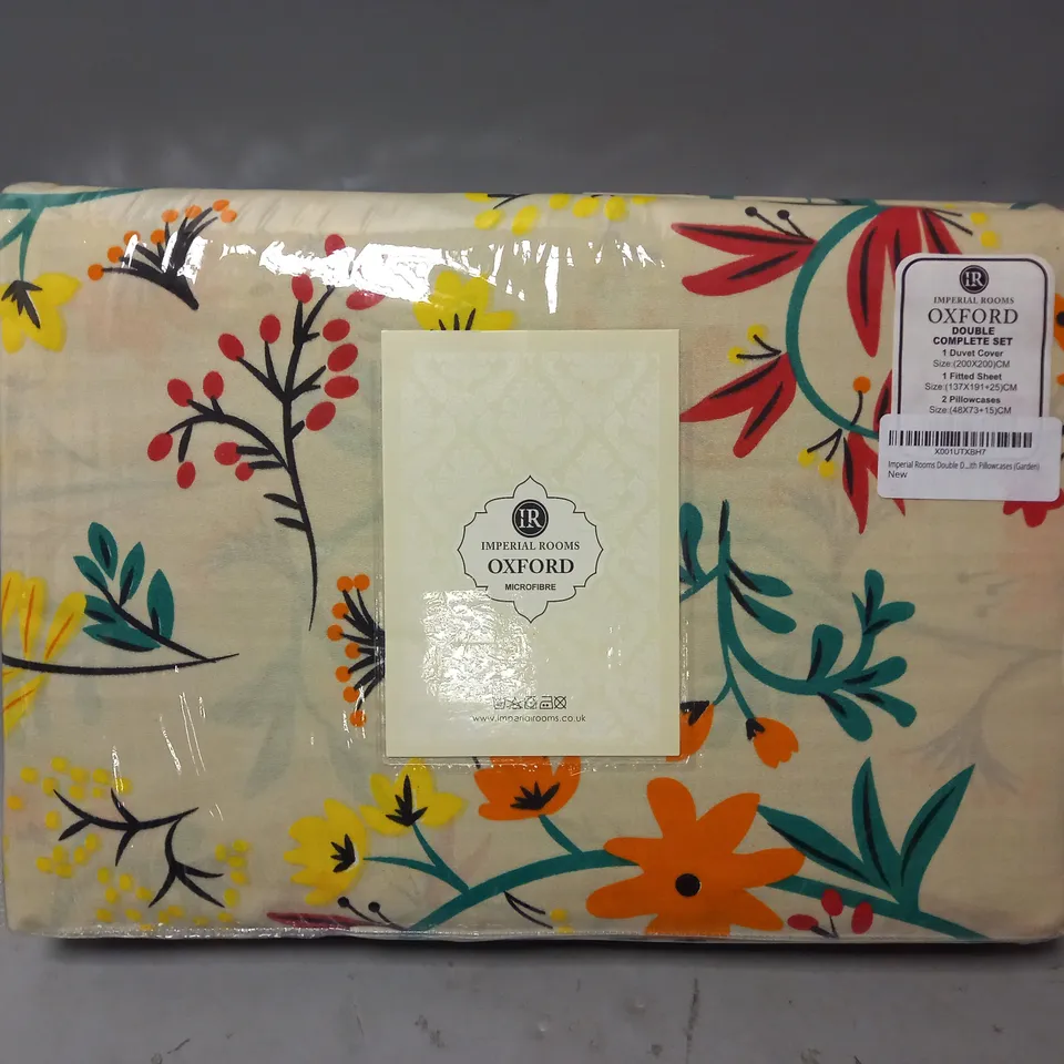 IMPERIAL ROOMS OXFORD MICROFIBRE COMPLETE SET IN GARDEN DESIGN - DOUBLE