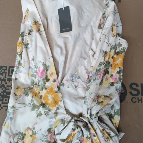 GHOST LONDON JULIA DRESS IN FLORAL YELLOW SIZE UK 16