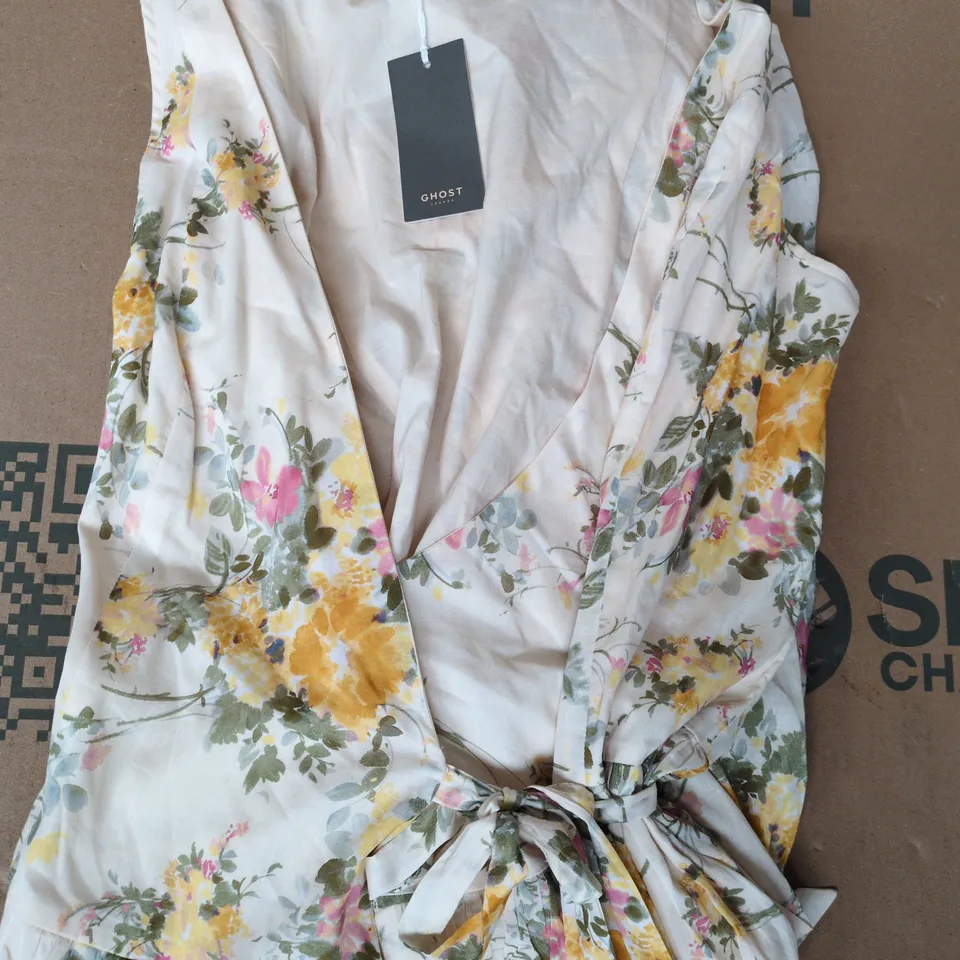 GHOST LONDON JULIA DRESS IN FLORAL YELLOW SIZE UK 16
