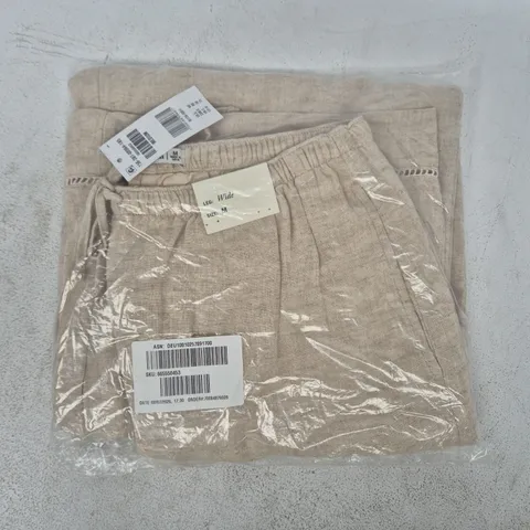 BAGGED ABERCROMBIE & FITCH WIDE LEG LINEN TROUSERS IN BEIGE SIZE MEDIUM