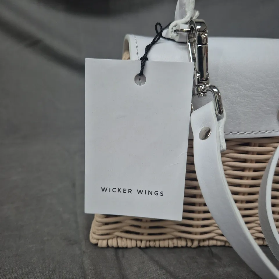 WICKER WINGS WHITE LEATHER-TRIM WICKER HANDBAG