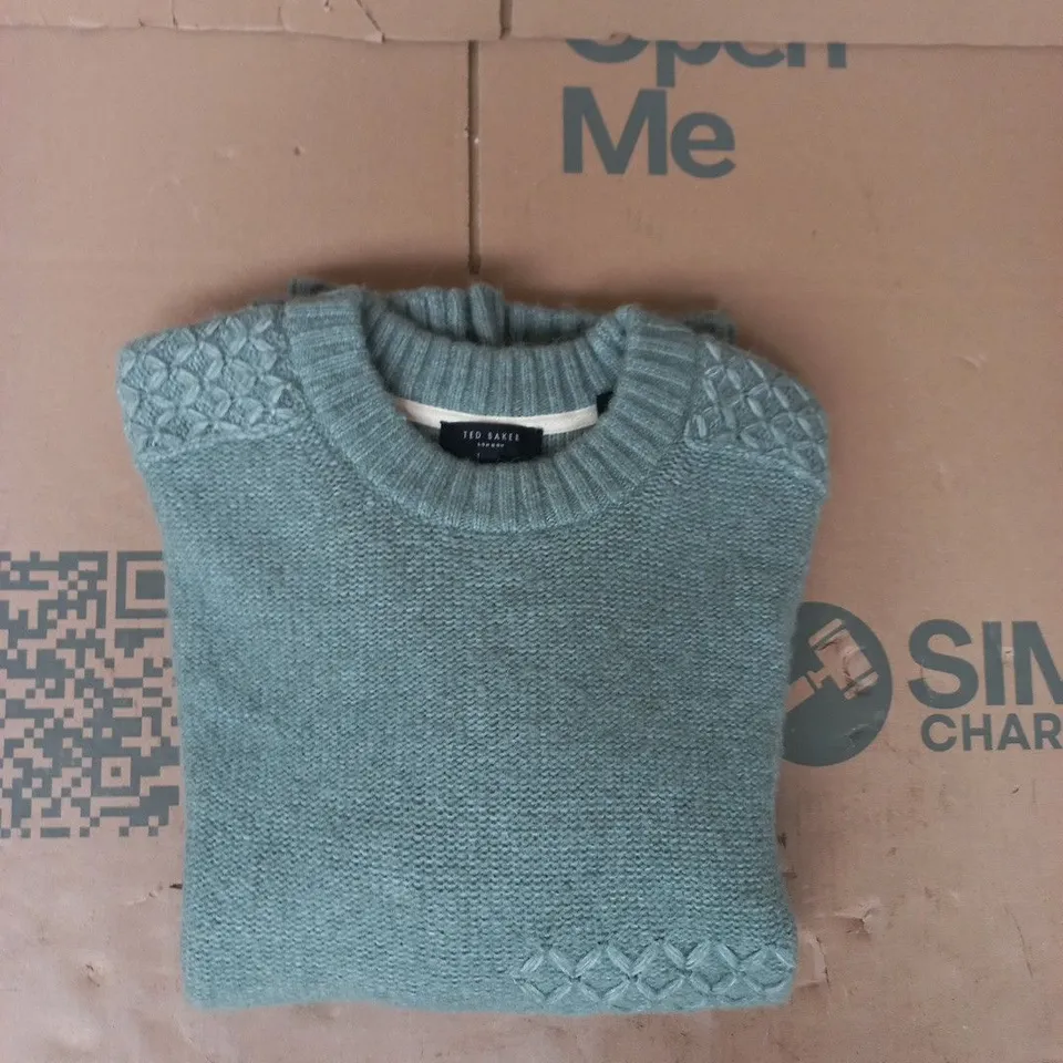 TED BAKER LONG SLEEVE KNIT JUMPER IN GREEN SIZE 7