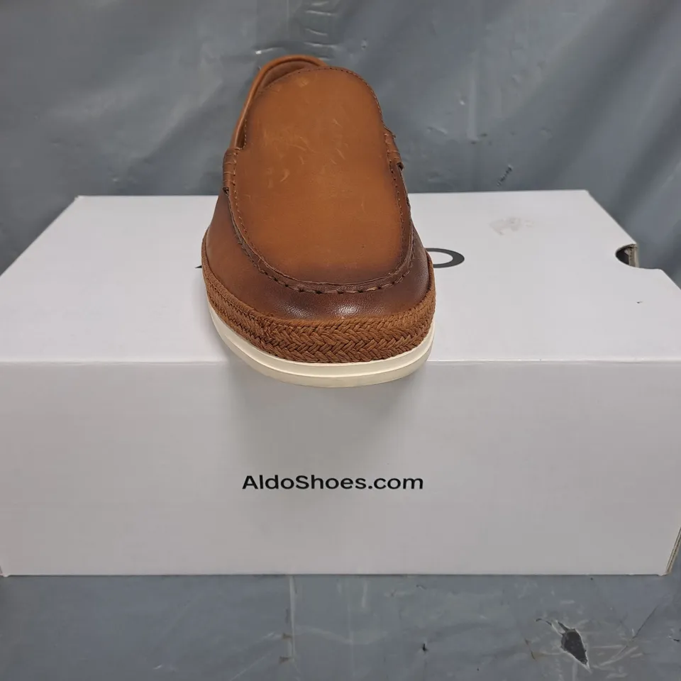 BOXED PAIR OF ALDO LOAFERS IN BROWN SIZE UK 8.5