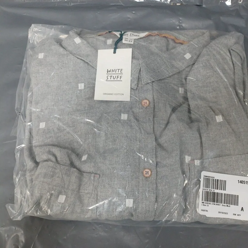BAGGED WHITE STUFF SOPHIE COTTON SHIRT IN GREY - SIZE 22