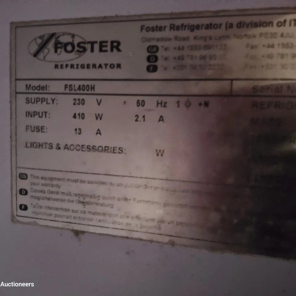 FISTER TALL COMMERCIAL FRIDGE FSL 400H