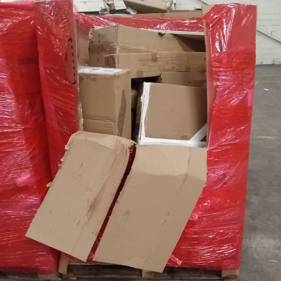 PALLET OF ASSORTED HOUSEHOLD GOODS AND PRODUCTS TO INCLUDE; VIBRATION PLATES, PULL-UP BAR, CEILING FAN WITH LIGHT ETC