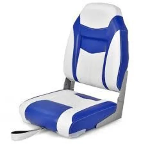 BOXED COSTWAY HIGH BACK FOLDING BOAT SEATS W/ BLUE WHITE SPONGE CUSHION & FLEXIBLE HINGES - BLUE