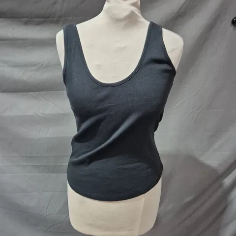 MANGO WOMEN’S SLEEVELESS BLACK TANK TOP – RIBBED KNIT, UK M (EU M/US M)