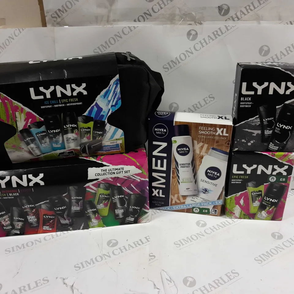 5 ASSORTED BOXED COSMETICS TO INCLUDE LYNX, AND NIVEA MEN 