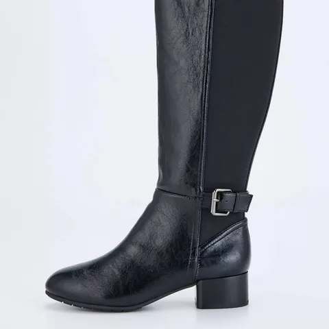 WIDE FIT KNEE HIGH COMFORT BOOT WITH ELASTIC BACK - BLACK - SIZE 6EE