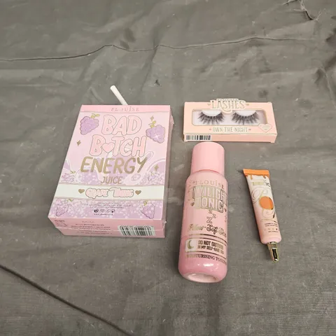 PLOUISE LOT OF 4 ASSORTED COSMETIC PRODUCTS TO INCLUDE - BAD BITCH ENERGY LIP DUO - COSMETIC BASE IN ADORE ME APRICOT - MOISTURISING TONER - ETC