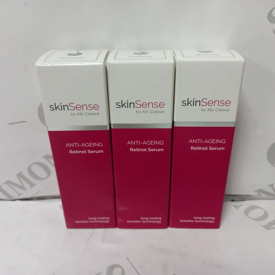 BOX OF 3 X 30ML SEALED VIALS OF ABI CLEEVE SKINSENSE ANTI-AGEING RETINOL SERUM