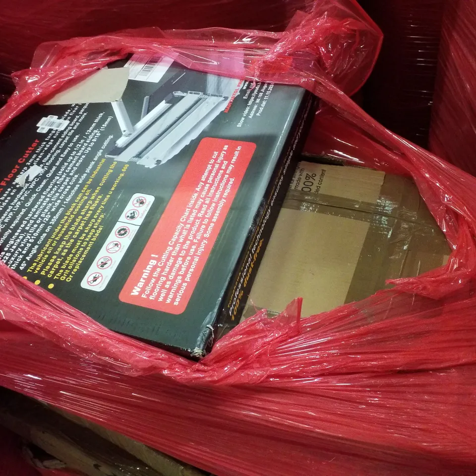 PALLET CONTAINING ASSORTED PRODUCTS INCLUDING 13" & 20" FLOORING CUTTERS & ROWING MACHINE