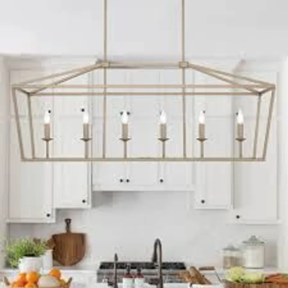 BRAND NEW BOXED 6 LIGHTS KITCHEN ISLAND LINEAR PENDANT CHANDELIER - BRASS DUST