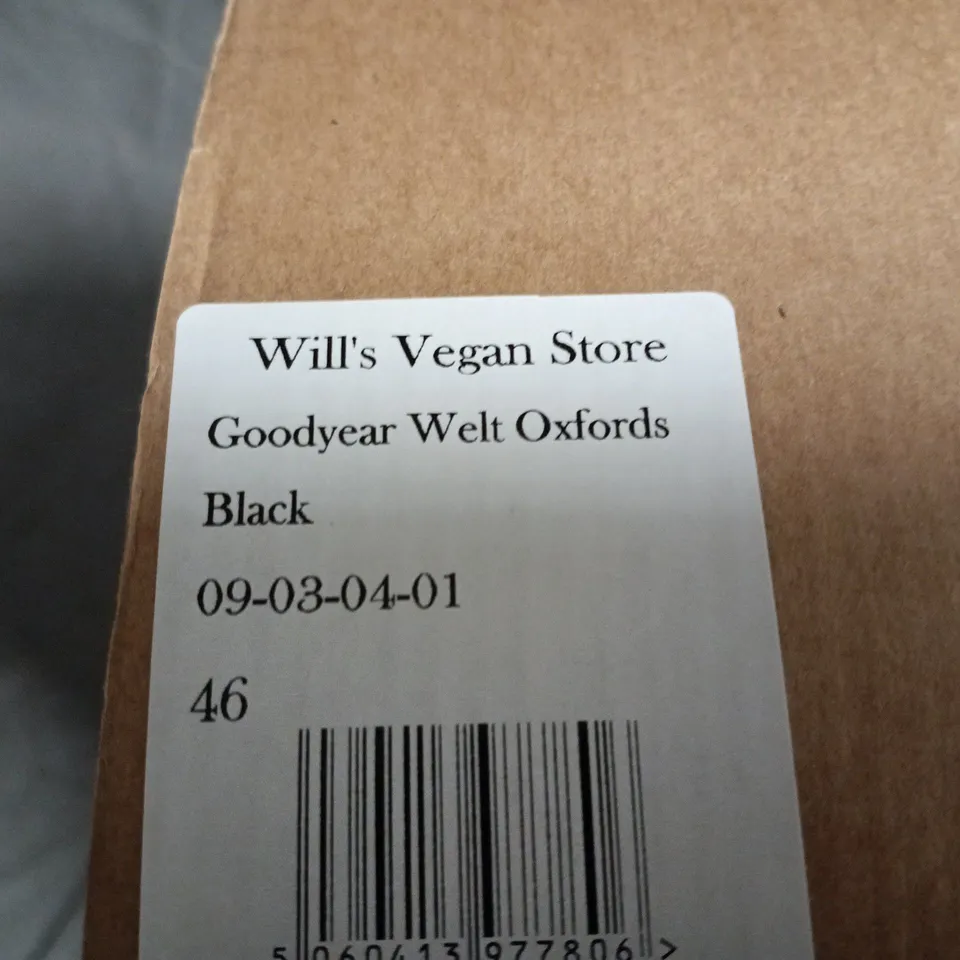 WILL'S VEGAN SHOES GOODYEAR WELT OXFORD SHOES – BLACK, UK 11 (EU 46)