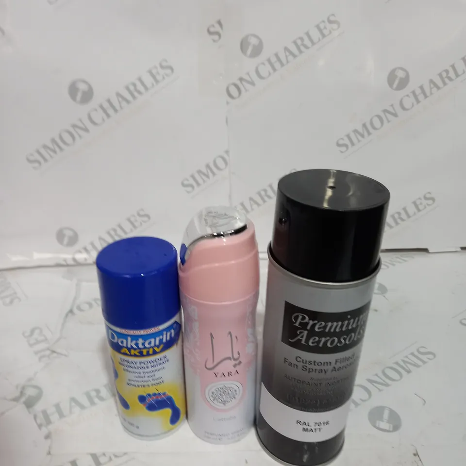 APPROXIMATELY 10 ASSORTED AEROSOL ITEMS TO INCLUDE ATHLETES FOOT SPRAY, PERFUME SPRAY, SPRAY PAINT ETC - COLLECTION ONLY 