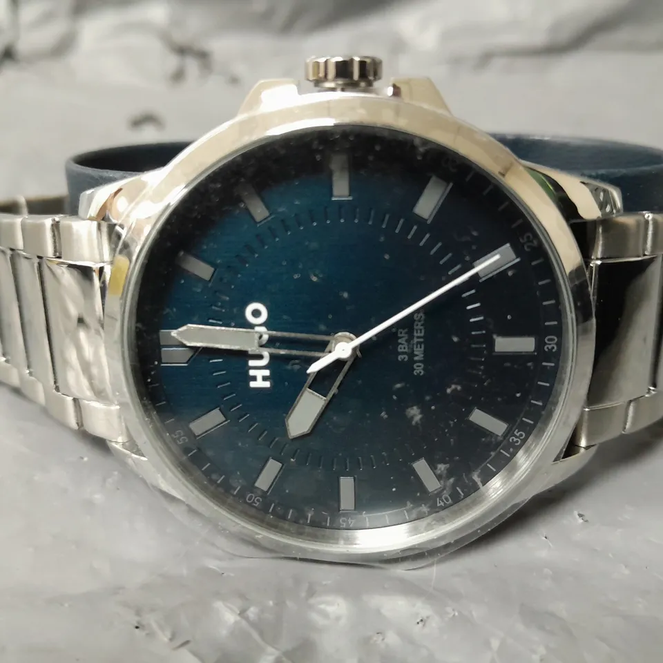 HUGO FIRST BLUE DIAL AND STAINLESS STEEL BRACELET GENTS WATCH