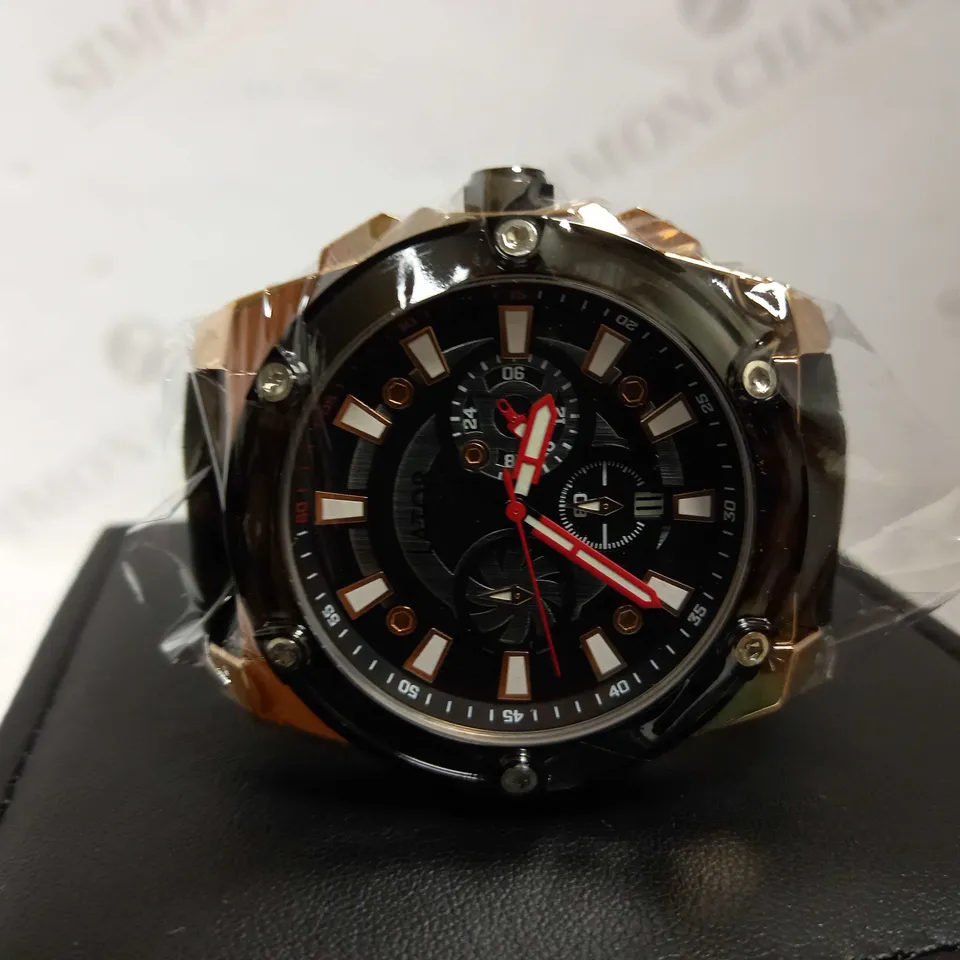 LATOR CALIBRE BLACK DIAL LEATHER STRAP WRISTWATCH RRP £635