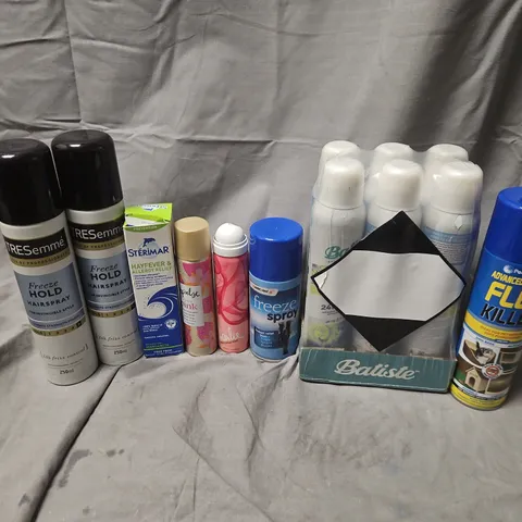 APPROXIMATELY 15 ASSORTED AEROSOLS TO INCLUDE FLEA KILLER, BATISTE DRY SHAMPOO, FREEZE SPRAY, ETC - COLLECTION ONLY