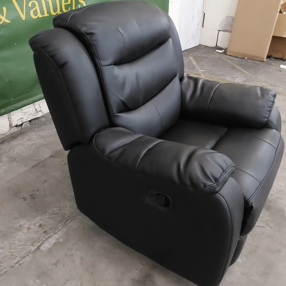 DESIGNER BLACK LEATHER MANUAL RECLINER ARMCHAIR 
