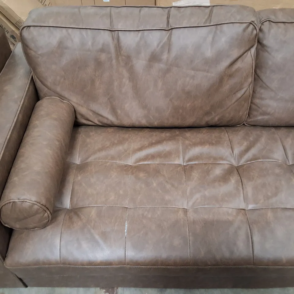 BROWN FAUX LEATHER 3-SEATER SOFA WITH ELECTRIC RECLINING CHAIR
