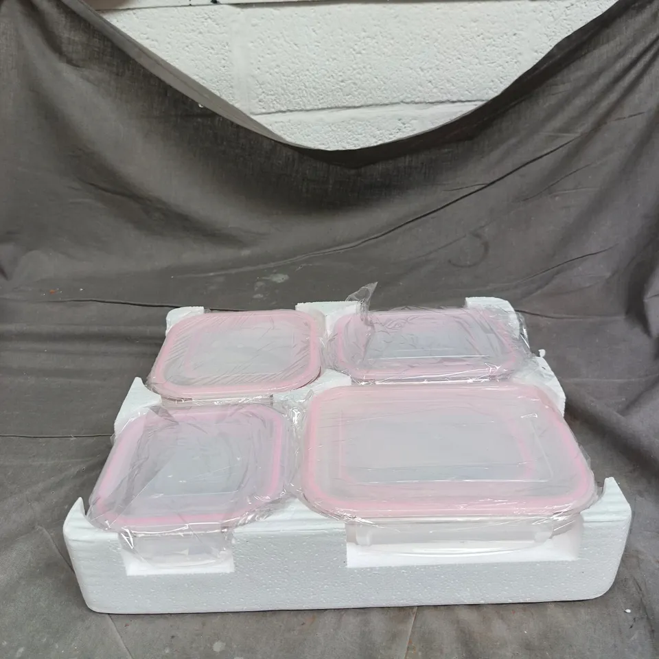 8 X CLEAR FOOD CONTAINERS WITH PINK EDGES BOXED