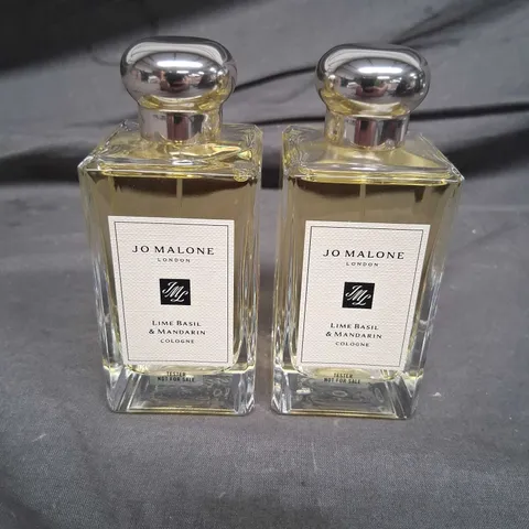 TWO BOTTLES OF JO MALONE LONDON LIME BASIL AND MANDARIN COLOGNE 100ML