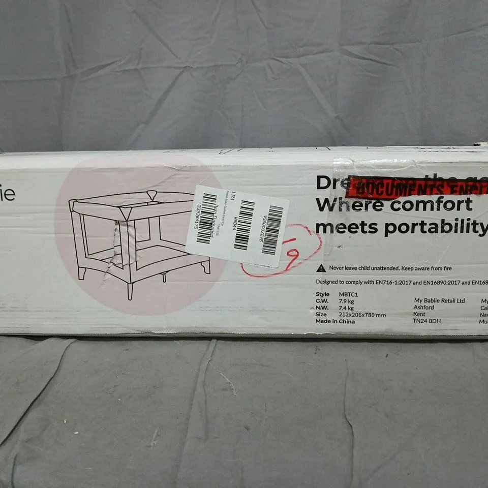 MY BABIIE BLUSH QUILTED TRAVEL COT RRP £37.99