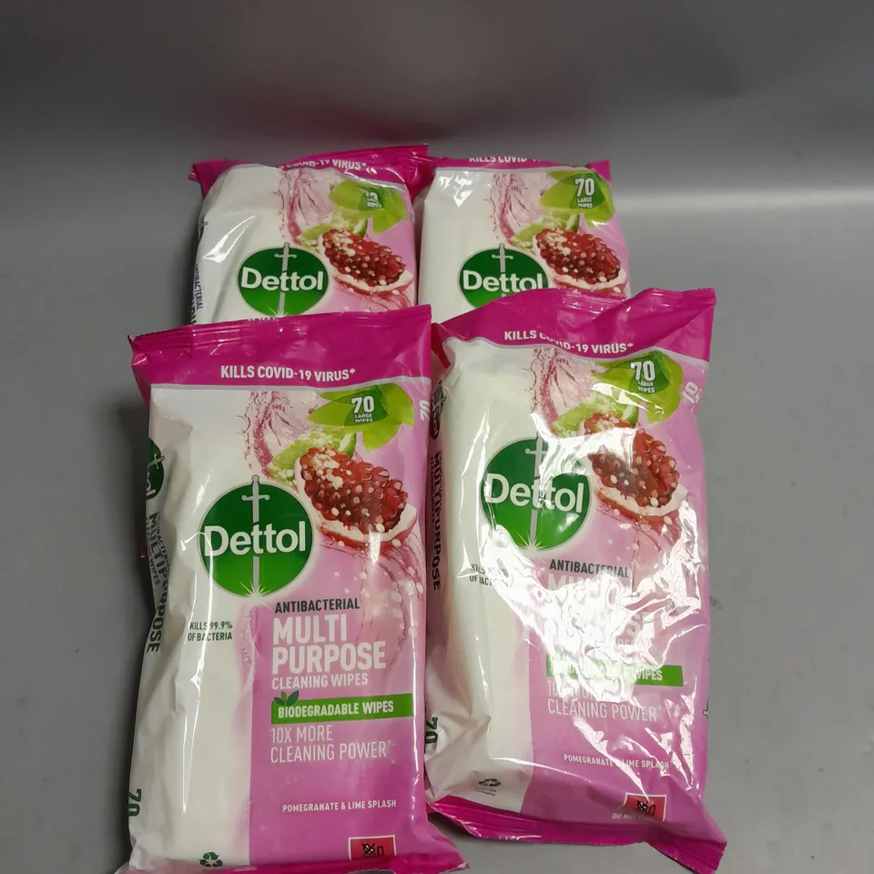lot of 4 packs of Dettol multi purpose biodegradable cleaning wipes 70 wipes per pack 