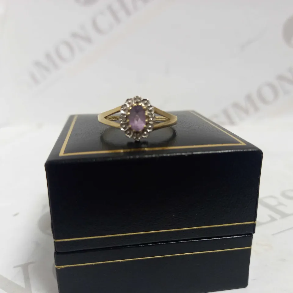 LOVE GEM 9CT YELLOW GOLD 5 POINT DIAMOND AND AMETHYST RING RRP £369