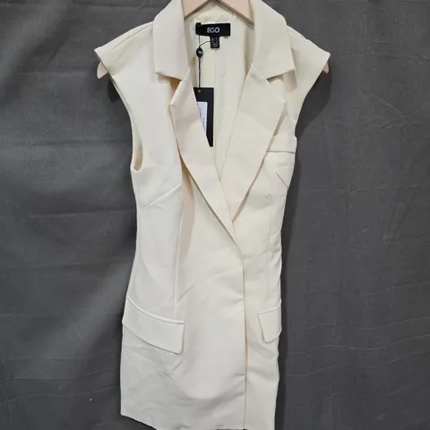 EGO SLEEVELESS BELTED WAIST TAILORED MINI DRESS IN CREAM – UK6 / EU34 / US2