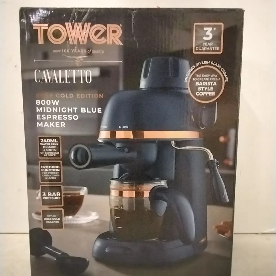 TOWER 800W MIDNIGHT'S BLUE ESPRESSO MAKER ROSE GOLD EDITION