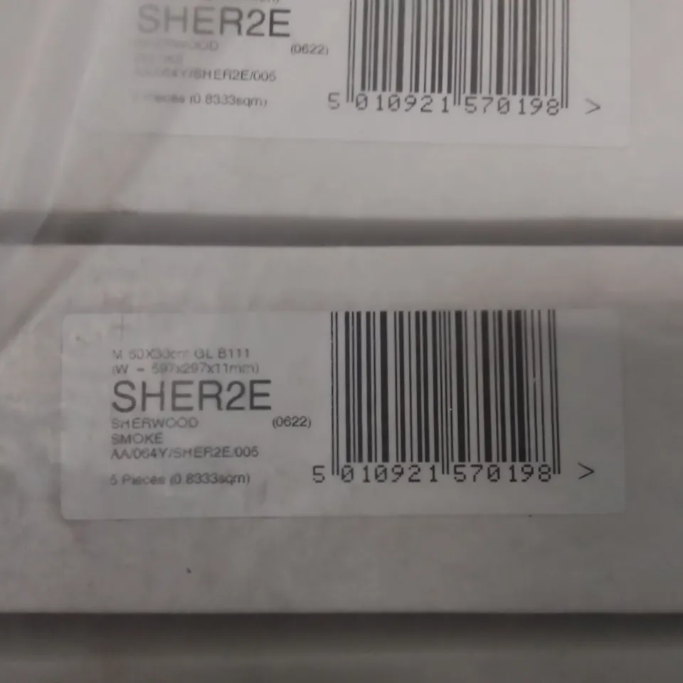 PALLET TO CONTAIN APPROXIMATELY 40 X PACKS OF JOHNSON SHERWOOD SMOKE GLAZED WALL & FLOOR TILES - 5 TILES PER PACK // TILE SIZE: 597 X 297 X 11MM