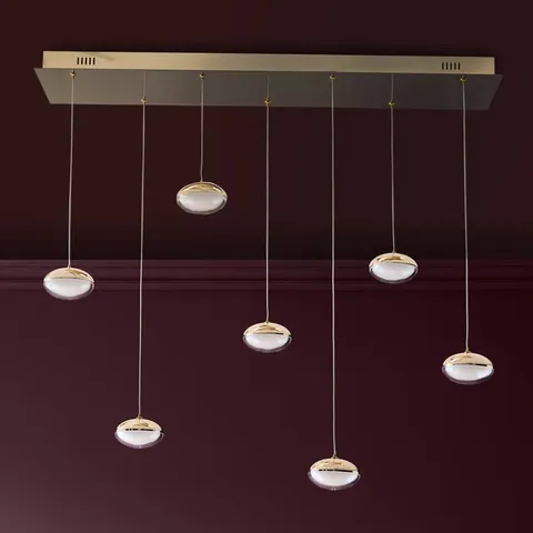 BOXED DANETTI NINA SOFT GOLD WITH CLEAR GLASS LED ADJUSTABLE 7 PENDANT LIGHT