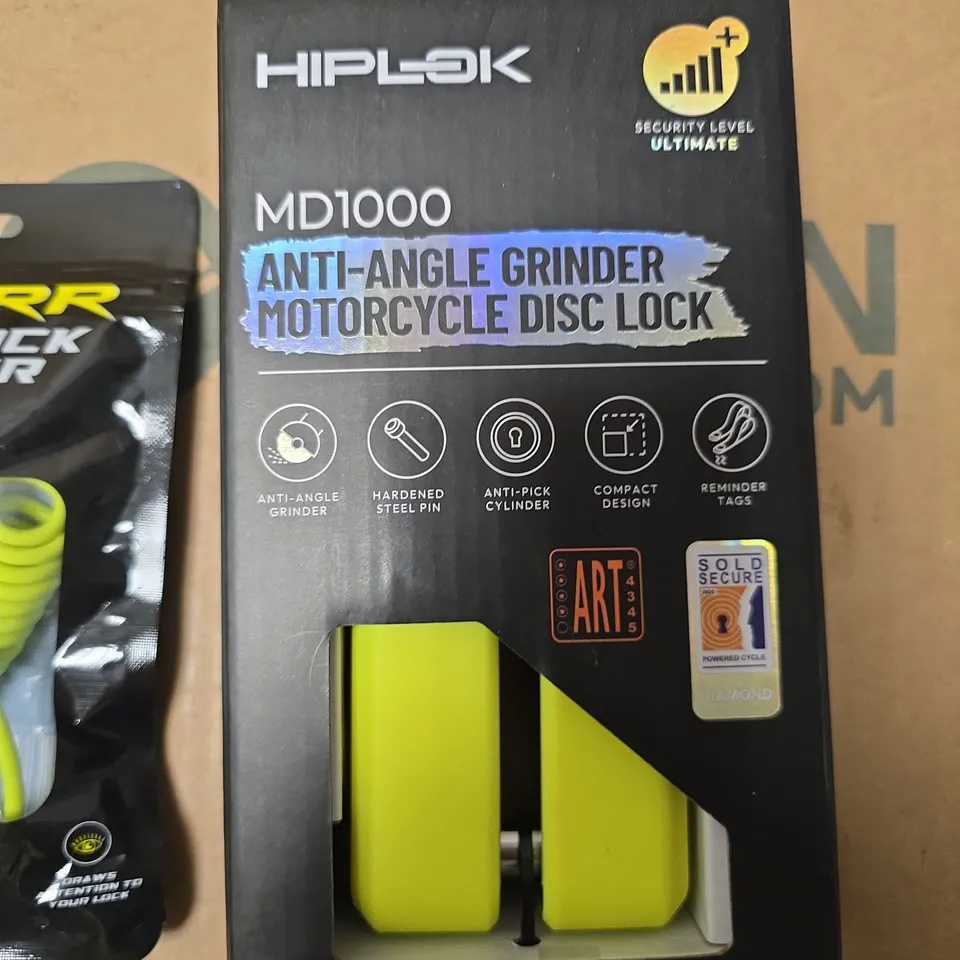 HIPLOCK MD1000 ANTI-ANGLE GRINDER MOTORCYCLE DISC LOCK + RIDERR DISC LOCK MINDER (2-PACK)