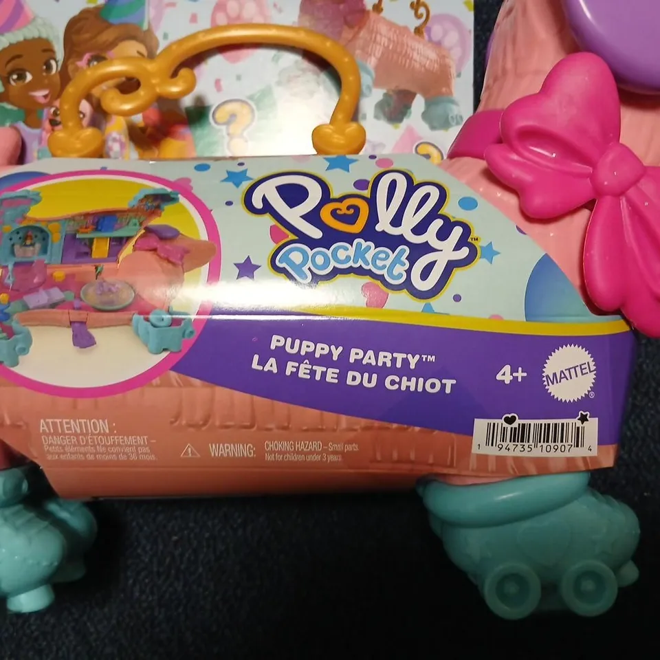 POLLY POCKET PUPPY PARTY TOY PONY – MATTEL, PINK WITH TEAL WHEELS