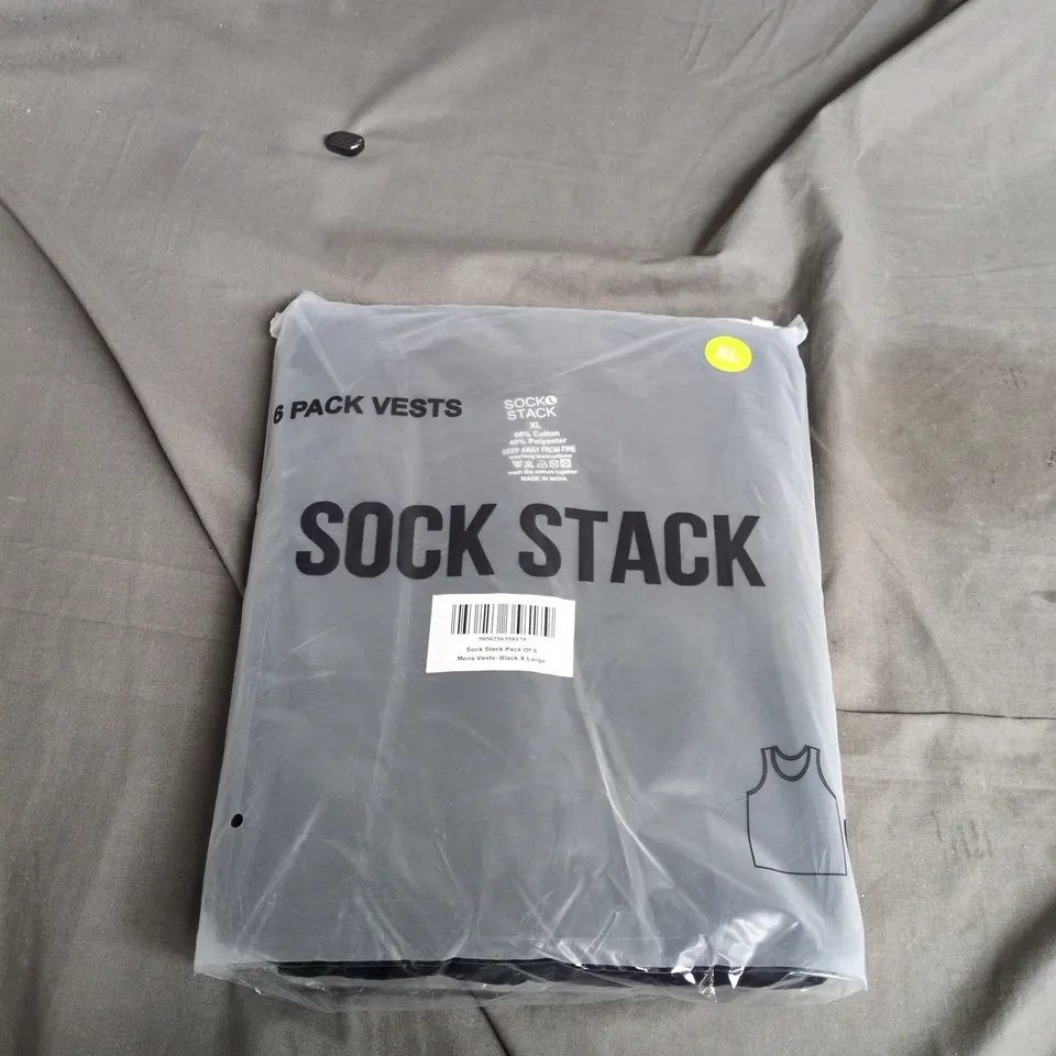 SOCK STACK PACK OF 6 MEN’S VESTS – BLACK, XL