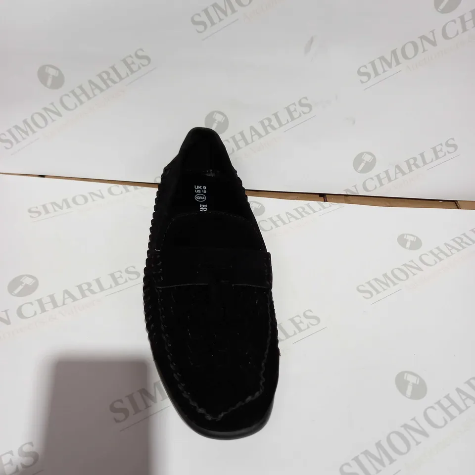 BAGGED BRAVE SOUL FAUX SUEDE BLACK LOAFERS - SIZE 9 UK